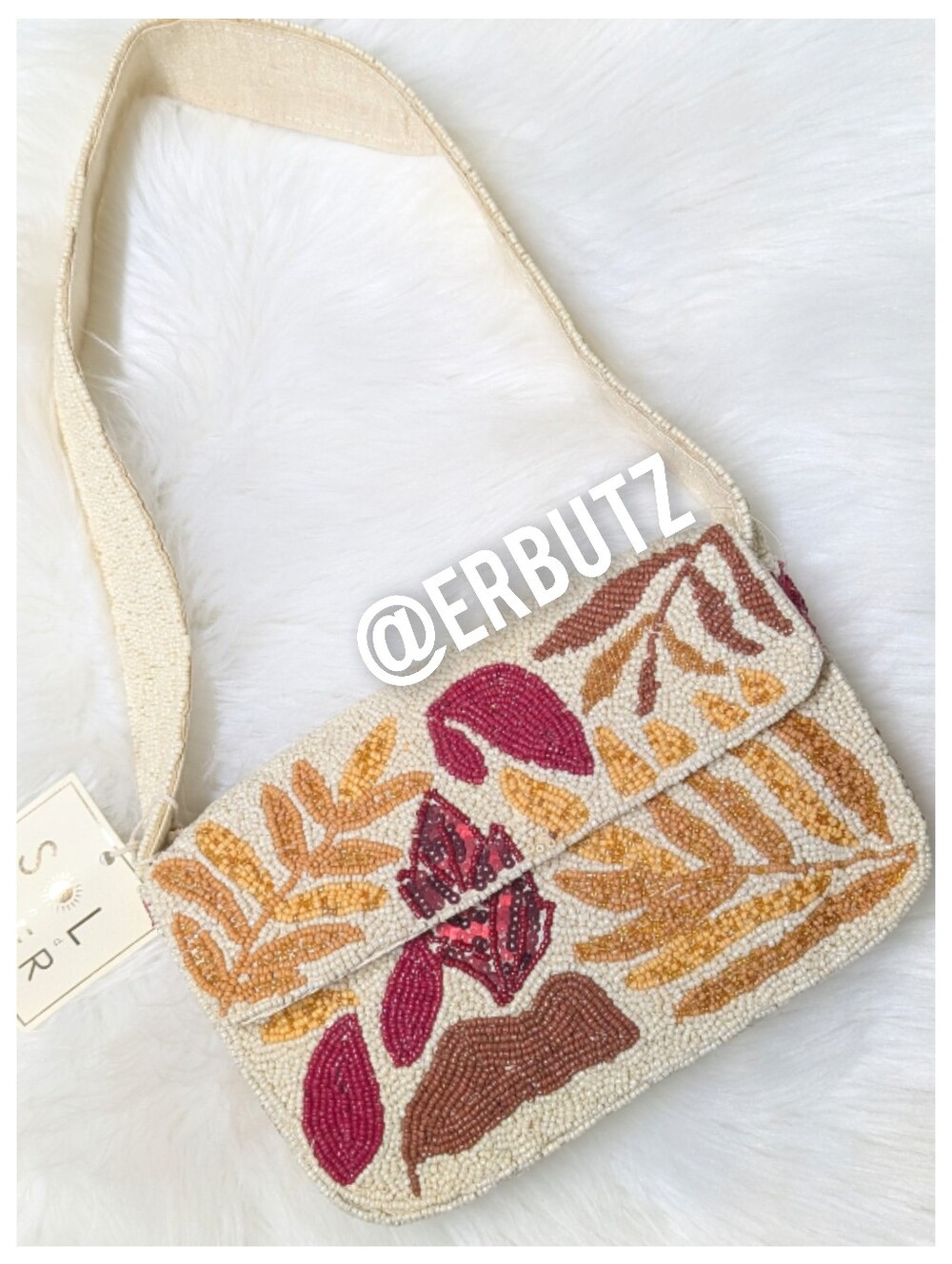 SOL and MER Autumn Leaves Motif Beaded Shoulder Bag ☕🍂